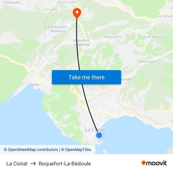 La Ciotat to Roquefort-La-Bédoule map