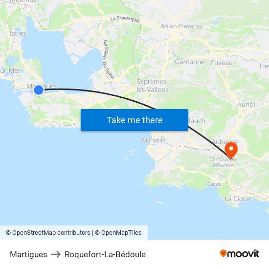 Martigues to Roquefort-La-Bédoule map