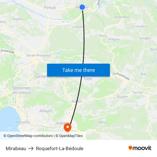 Mirabeau to Roquefort-La-Bédoule map