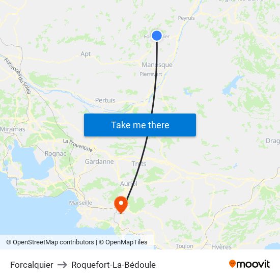 Forcalquier to Roquefort-La-Bédoule map