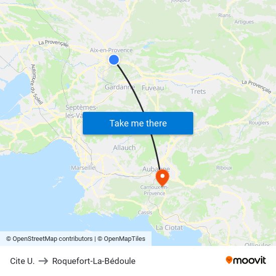 Cite  U. to Roquefort-La-Bédoule map