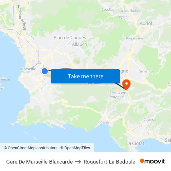 Gare De Marseille-Blancarde to Roquefort-La-Bédoule map