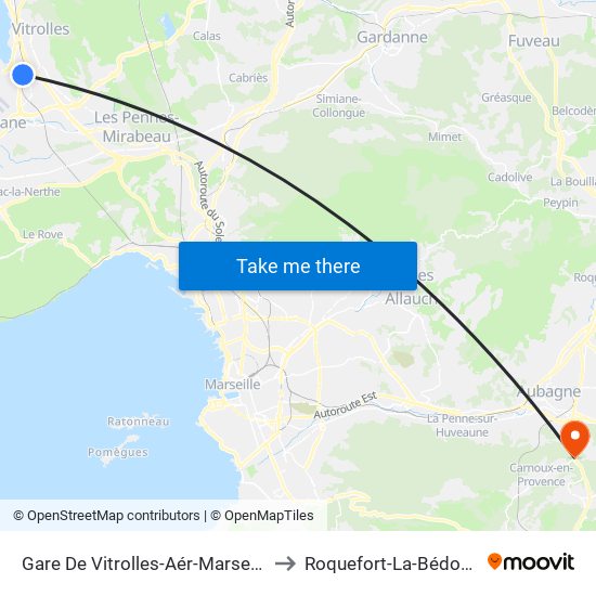 Gare De Vitrolles-Aér-Marseille to Roquefort-La-Bédoule map