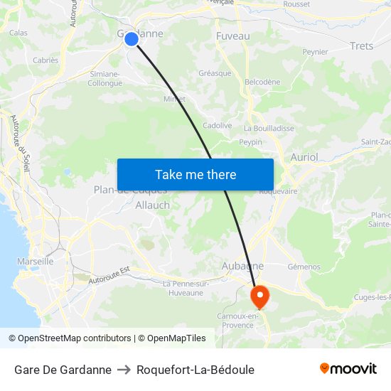Gare De Gardanne to Roquefort-La-Bédoule map