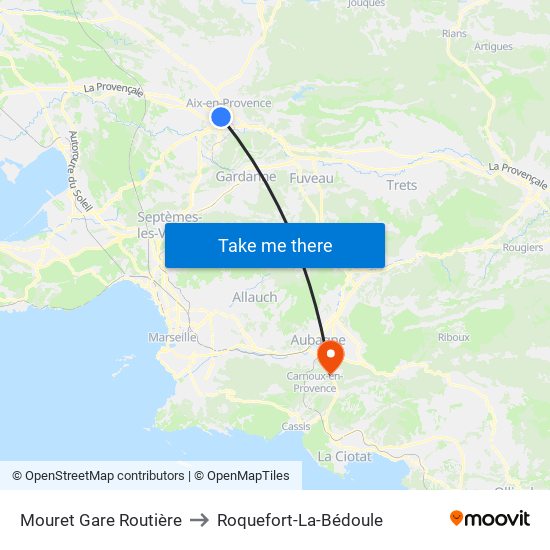 Mouret Gare Routière to Roquefort-La-Bédoule map