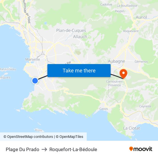 Plage Du Prado to Roquefort-La-Bédoule map