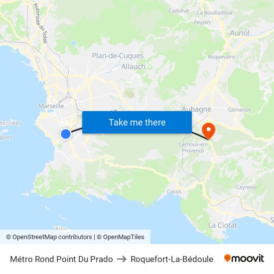 Métro Rond Point Du Prado to Roquefort-La-Bédoule map