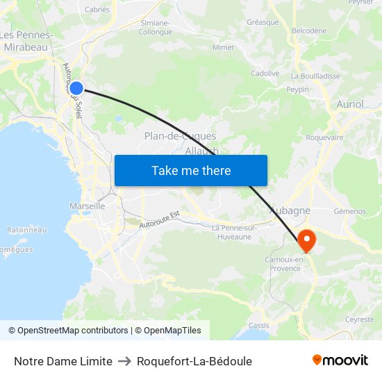 Notre Dame Limite to Roquefort-La-Bédoule map