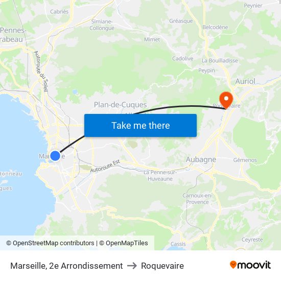 Marseille, 2e Arrondissement to Roquevaire map