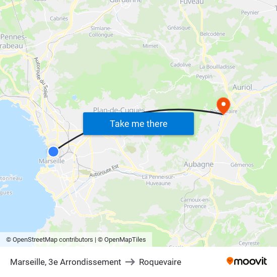 Marseille, 3e Arrondissement to Roquevaire map