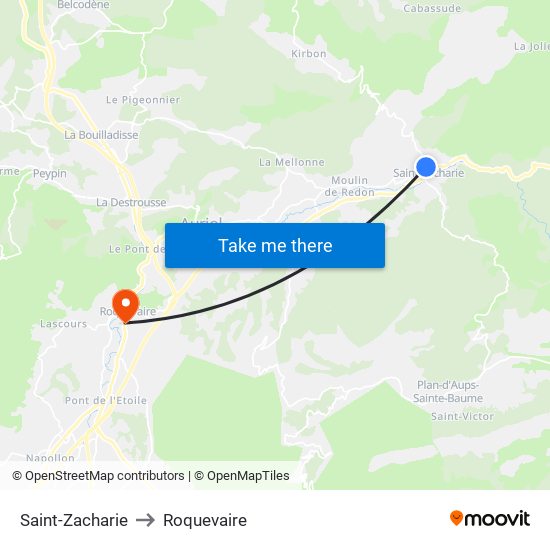 Saint-Zacharie to Roquevaire map