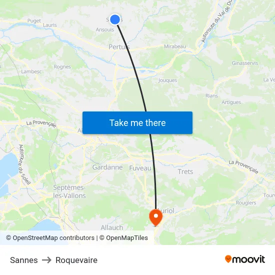 Sannes to Roquevaire map