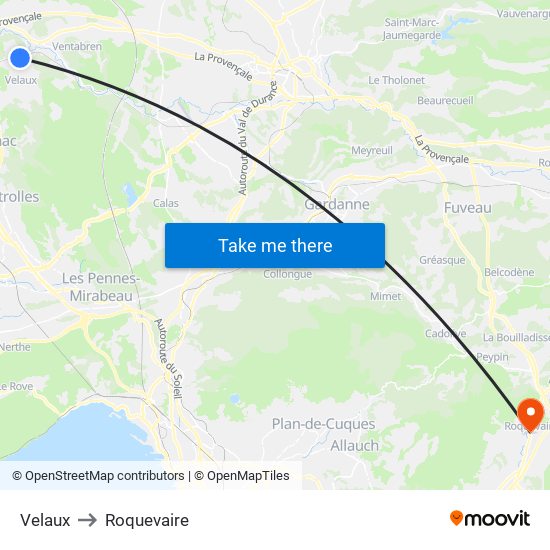 Velaux to Roquevaire map