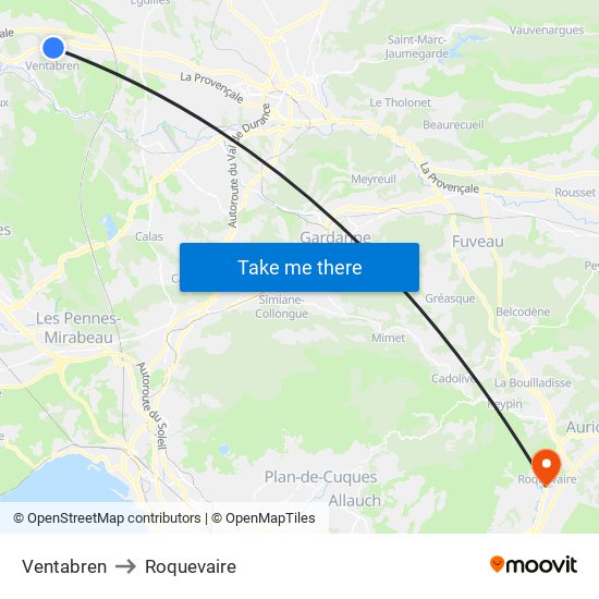 Ventabren to Roquevaire map