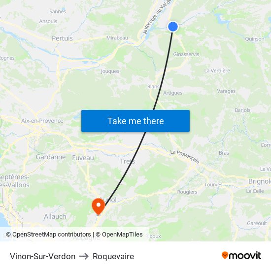 Vinon-Sur-Verdon to Roquevaire map