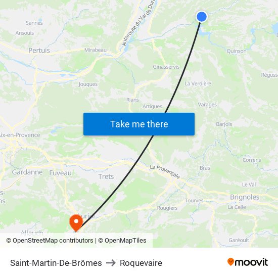 Saint-Martin-De-Brômes to Roquevaire map