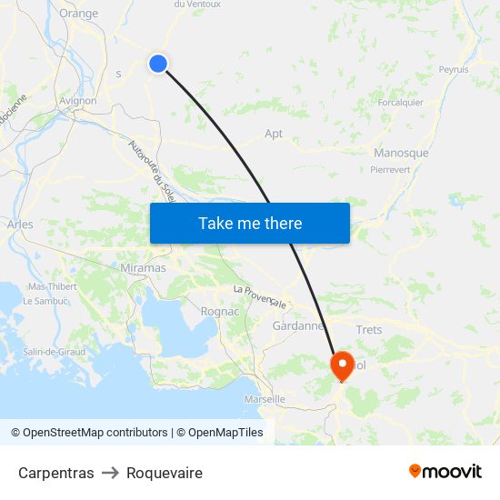 Carpentras to Roquevaire map