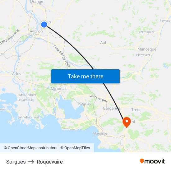 Sorgues to Roquevaire map