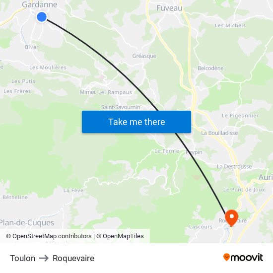 Toulon to Roquevaire map