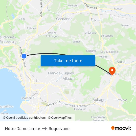 Notre Dame Limite to Roquevaire map