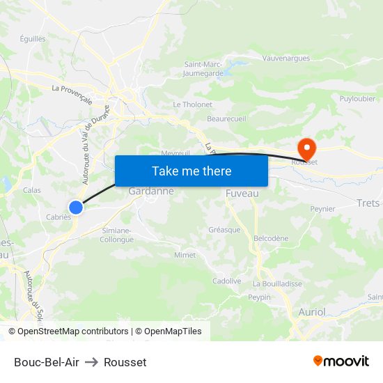 Bouc-Bel-Air to Rousset map