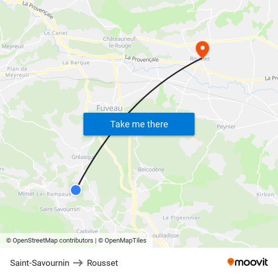 Saint-Savournin to Rousset map