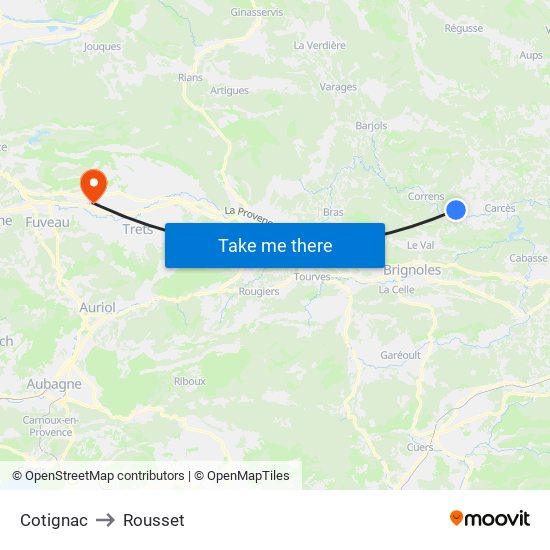 Cotignac to Rousset map