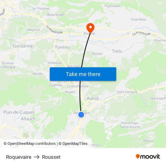 Roquevaire to Rousset map