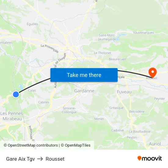 Gare Aix Tgv to Rousset map