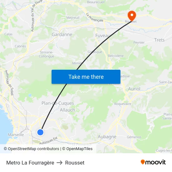 Metro La Fourragère to Rousset map