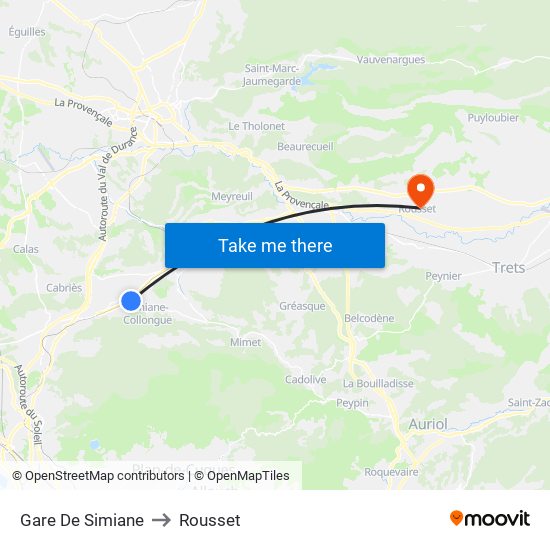 Gare De Simiane to Rousset map