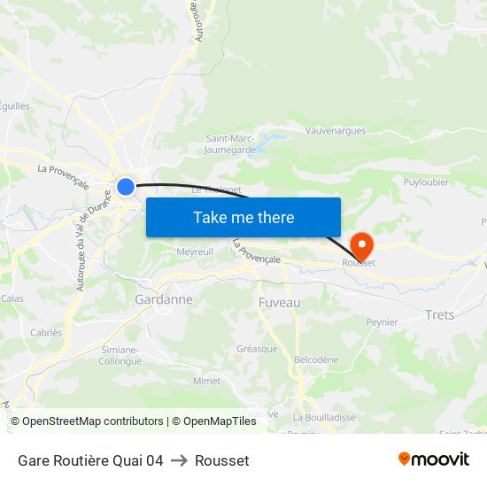 Gare Routière Quai 04 to Rousset map