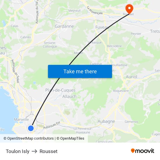 Toulon Isly to Rousset map