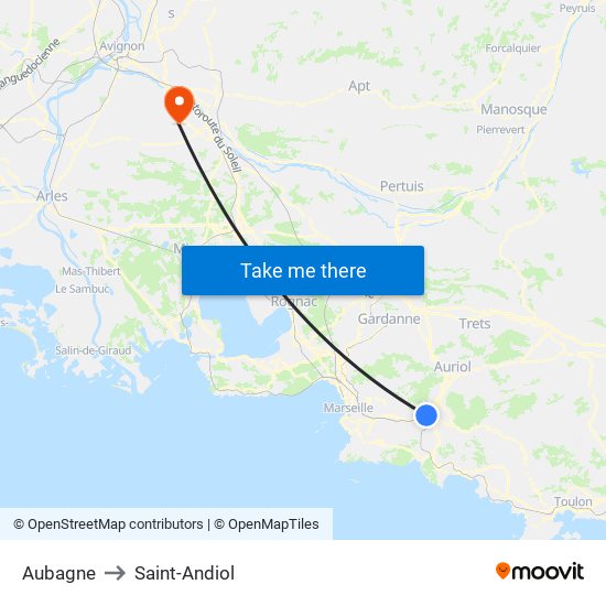 Aubagne to Saint-Andiol map