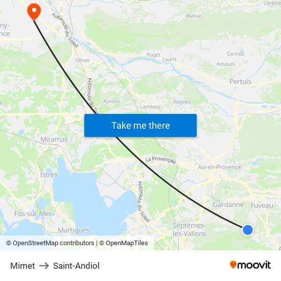 Mimet to Saint-Andiol map