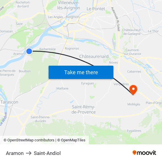 Aramon to Saint-Andiol map