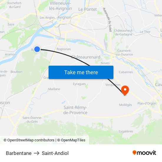 Barbentane to Saint-Andiol map