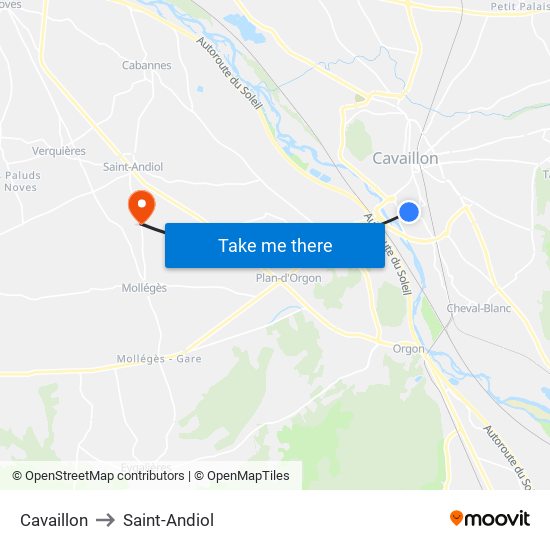 Cavaillon to Saint-Andiol map