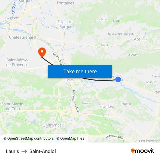 Lauris to Saint-Andiol map