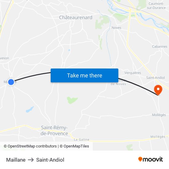 Maillane to Saint-Andiol map