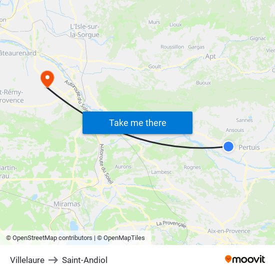 Villelaure to Saint-Andiol map