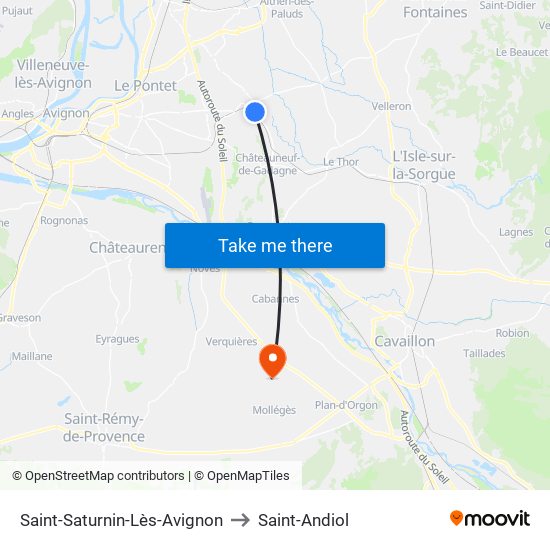 Saint-Saturnin-Lès-Avignon to Saint-Andiol map