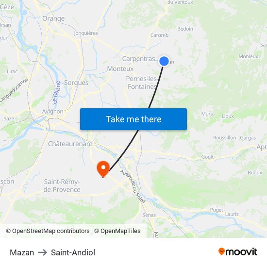 Mazan to Saint-Andiol map