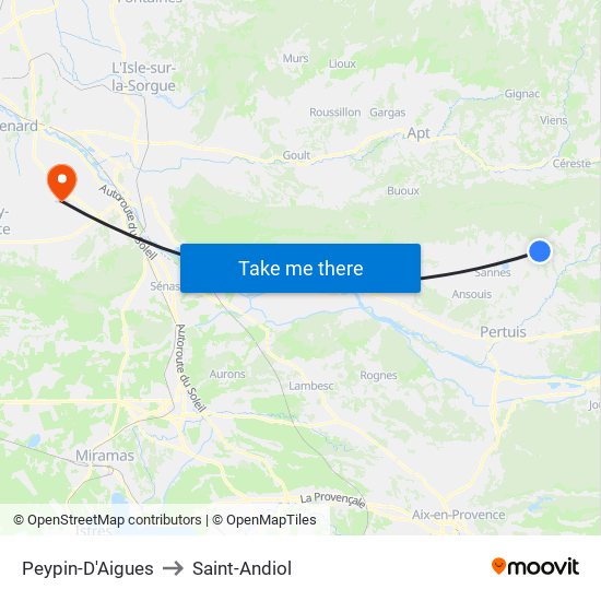 Peypin-D'Aigues to Saint-Andiol map