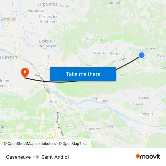 Caseneuve to Saint-Andiol map