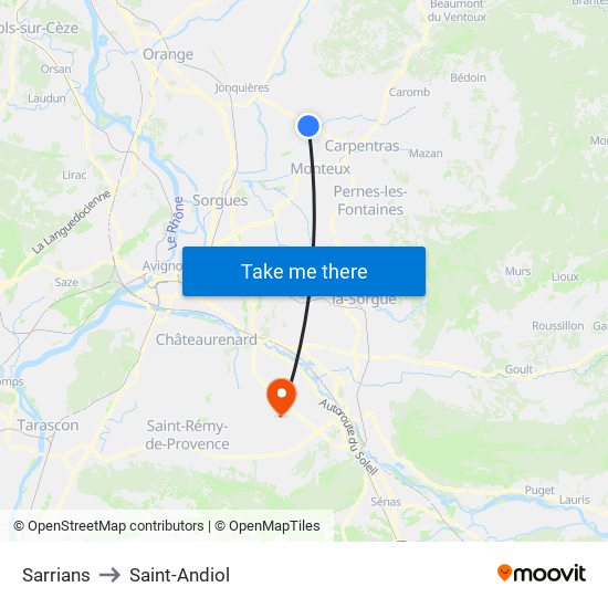 Sarrians to Saint-Andiol map