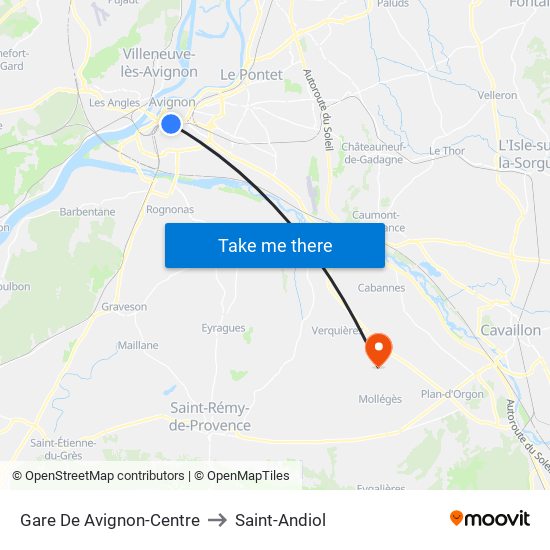 Gare De Avignon-Centre to Saint-Andiol map