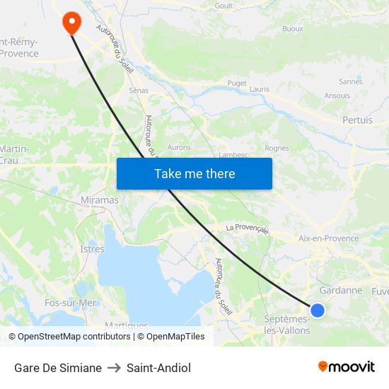 Gare De Simiane to Saint-Andiol map