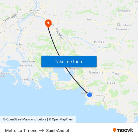 Métro La Timone to Saint-Andiol map