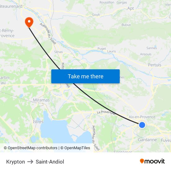 Krypton to Saint-Andiol map